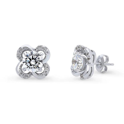 Flower CZ Stud Earrings in Sterling Silver