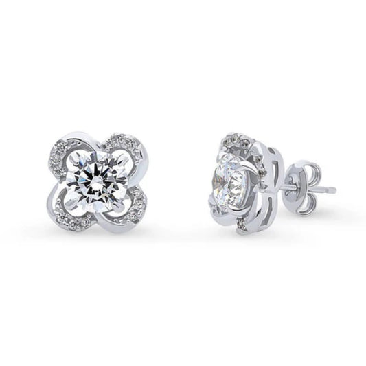 Flower CZ Stud Earrings in Sterling Silver