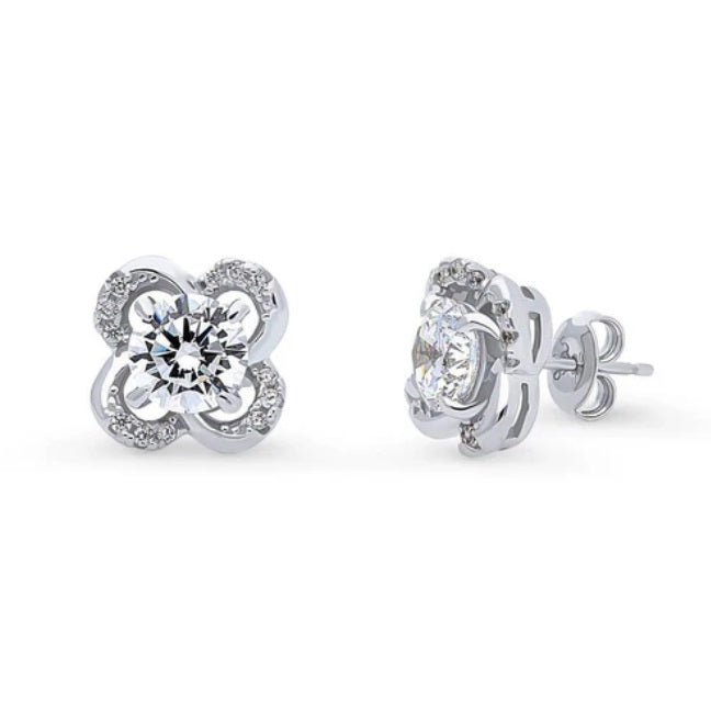 Flower CZ Stud Earrings in Sterling Silver