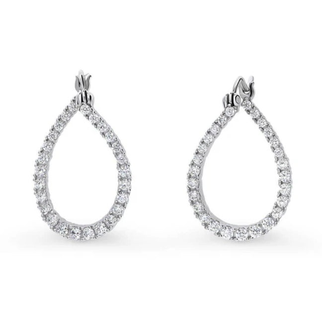Teardrop Woven CZ Medium Hoop Earrings in Sterling Silver 0.98"