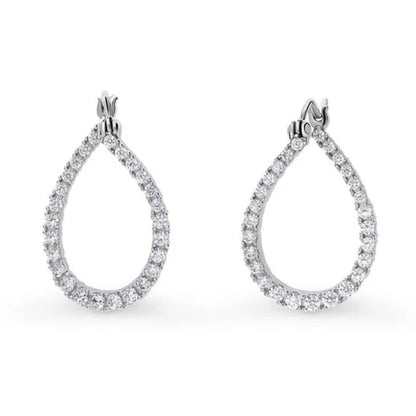Teardrop Woven CZ Medium Hoop Earrings in Sterling Silver 0.98"