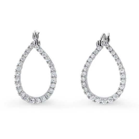 Teardrop Woven CZ Medium Hoop Earrings in Sterling Silver 0.98"