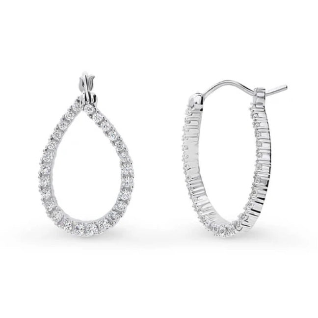 Teardrop Woven CZ Medium Hoop Earrings in Sterling Silver 0.98"