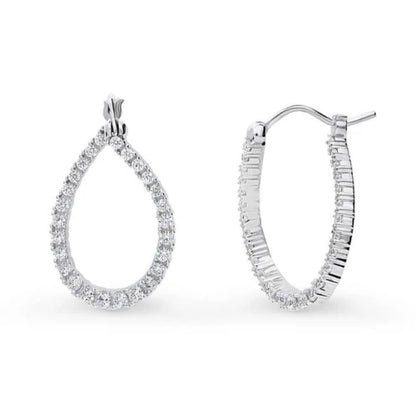 Teardrop Woven CZ Medium Hoop Earrings in Sterling Silver 0.98"