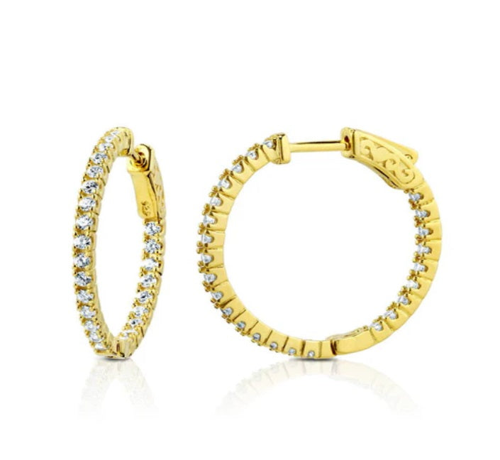 CZ Medium Inside-Out Hoop Earrings in Sterling Silver 1"