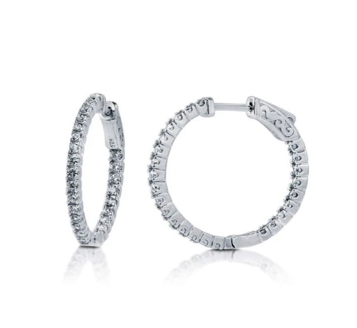 CZ Medium Inside-Out Hoop Earrings in Sterling Silver 1"
