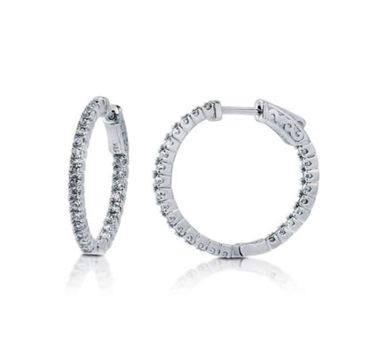 CZ Medium Inside-Out Hoop Earrings in Sterling Silver 1"