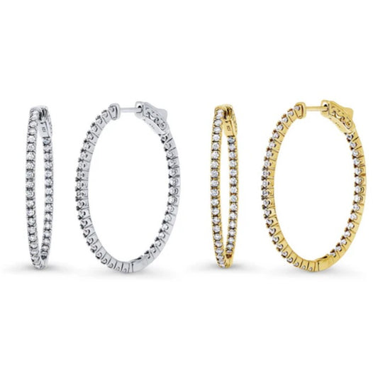 Oval CZ Inside-Out Hoop Earrings in Sterling Silver, 2 Pairs
