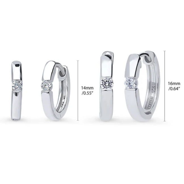 Solitaire Round CZ Hoop Earrings in Sterling Silver 0.22ct, 2 Pairs