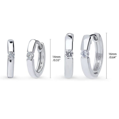 Solitaire Round CZ Hoop Earrings in Sterling Silver 0.22ct, 2 Pairs