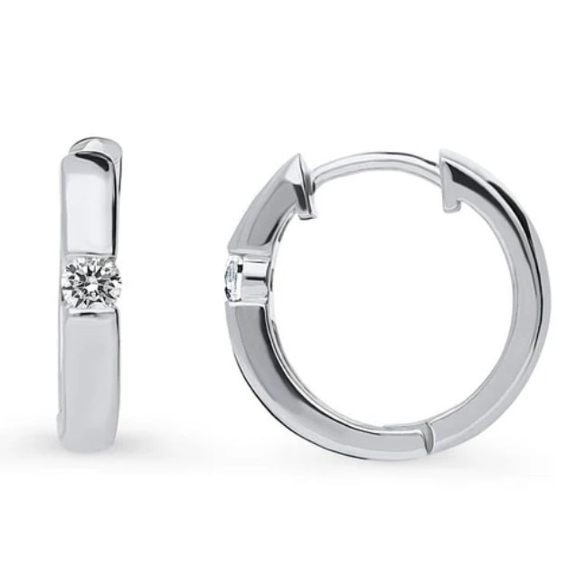 Solitaire Round CZ Hoop Earrings in Sterling Silver 0.22ct, 2 Pairs