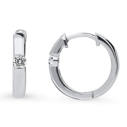 Solitaire Round CZ Hoop Earrings in Sterling Silver 0.22ct, 2 Pairs
