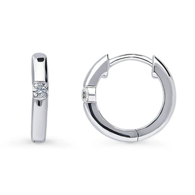 Solitaire Round CZ Hoop Earrings in Sterling Silver 0.22ct, 2 Pairs