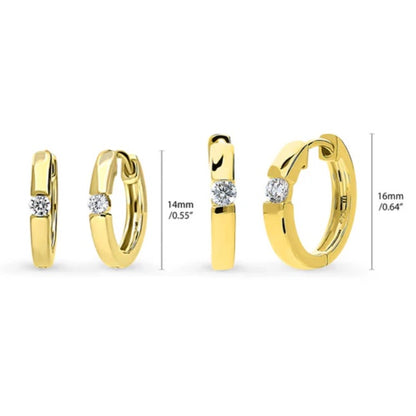 Solitaire Round CZ Hoop Earrings in Sterling Silver 0.22ct, 2 Pairs