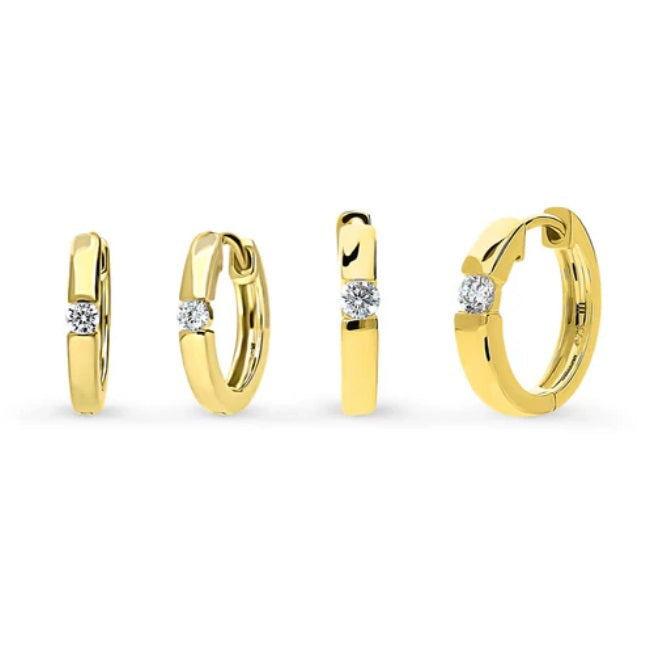 Solitaire Round CZ Hoop Earrings in Sterling Silver 0.22ct, 2 Pairs