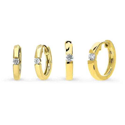 Solitaire Round CZ Hoop Earrings in Sterling Silver 0.22ct, 2 Pairs