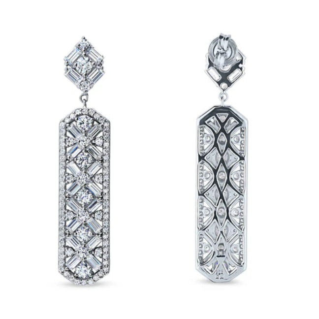 Bar Art Deco CZ Statement Dangle Earrings in Sterling Silver