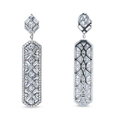 Bar Art Deco CZ Statement Dangle Earrings in Sterling Silver