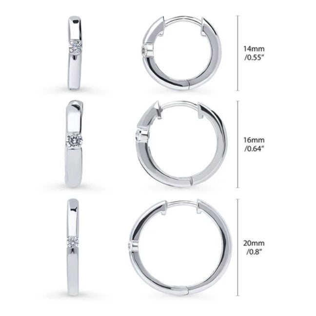 Solitaire Round CZ Hoop Earrings in Sterling Silver 0.22ct, 3 Pairs