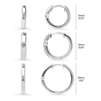 Solitaire Round CZ Hoop Earrings in Sterling Silver 0.22ct, 3 Pairs