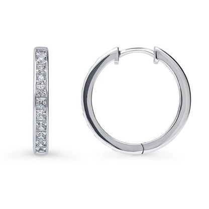 Bar CZ Hoop Earrings in Sterling Silver, 2 Pairs