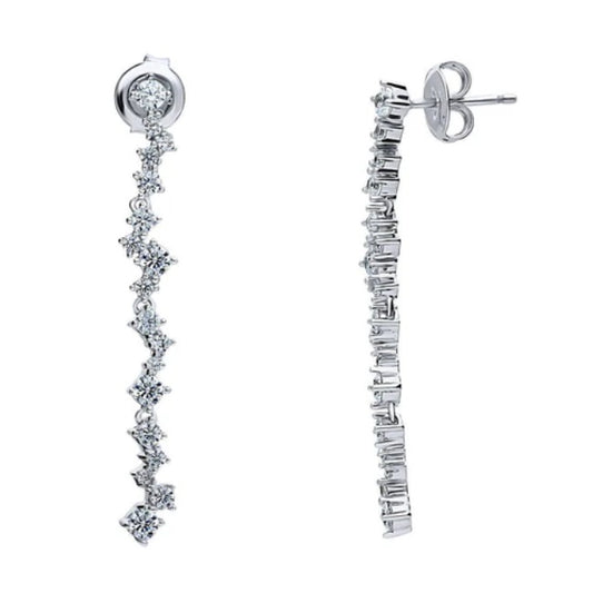 Cluster Bar CZ Dangle Earrings in Sterling Silver
