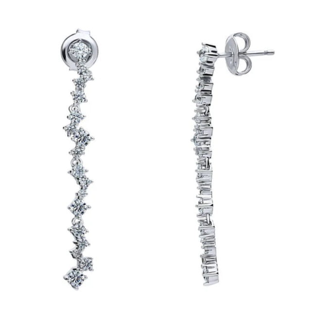 Cluster Bar CZ Dangle Earrings in Sterling Silver