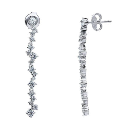 Cluster Bar CZ Dangle Earrings in Sterling Silver