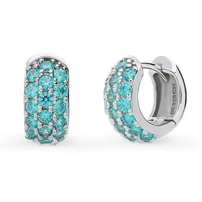 CZ Small Huggie Earrings in Sterling Silver 0.5"