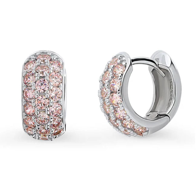 CZ Small Huggie Earrings in Sterling Silver 0.5"