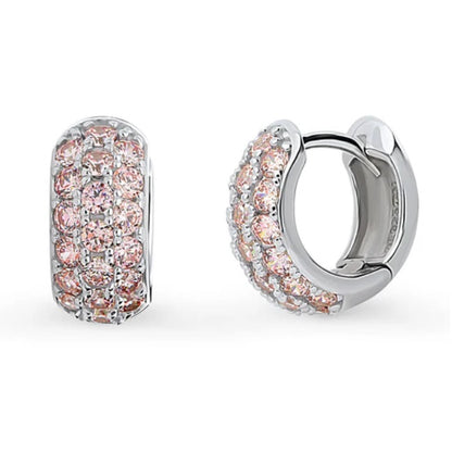 CZ Small Huggie Earrings in Sterling Silver 0.5"