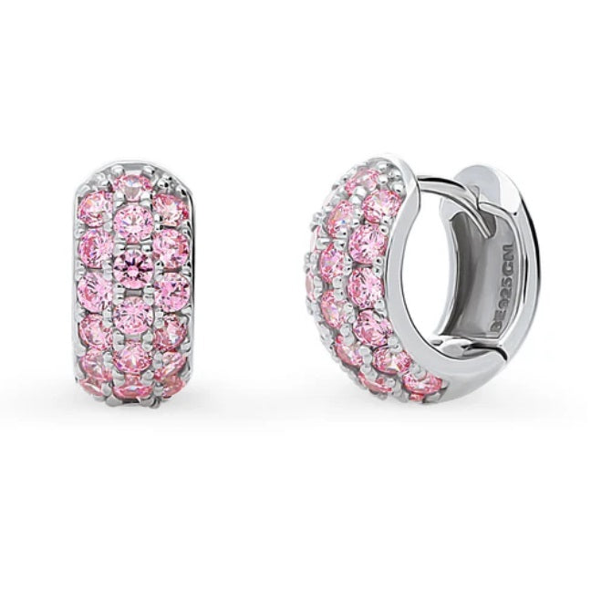 CZ Small Huggie Earrings in Sterling Silver 0.5"