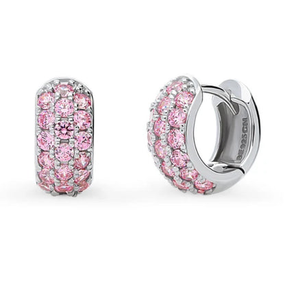 CZ Small Huggie Earrings in Sterling Silver 0.5"
