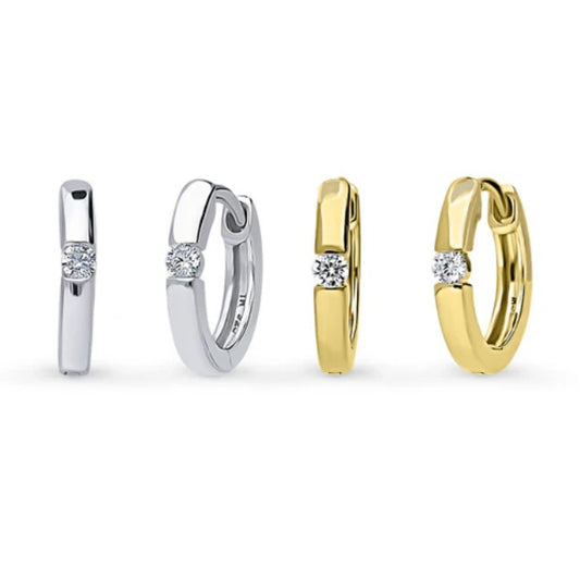 Solitaire Round CZ Hoop Earrings in Sterling Silver 0.24ct, 2 Pairs