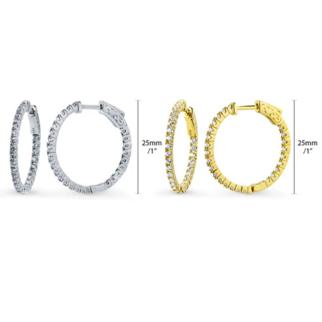CZ Inside-Out Hoop Earrings in Sterling Silver, 2 Pairs