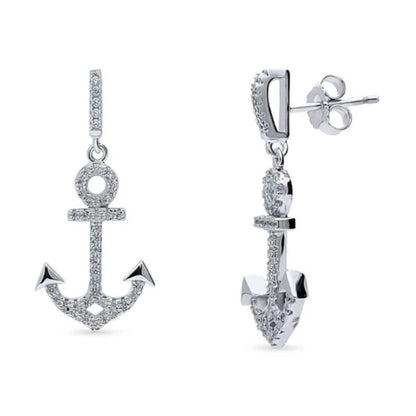 Anchor CZ Dangle Earrings in Sterling Silver