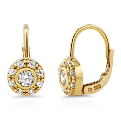 Halo Round CZ Leverback Dangle Earrings in Sterling Silver, 2 Pairs
