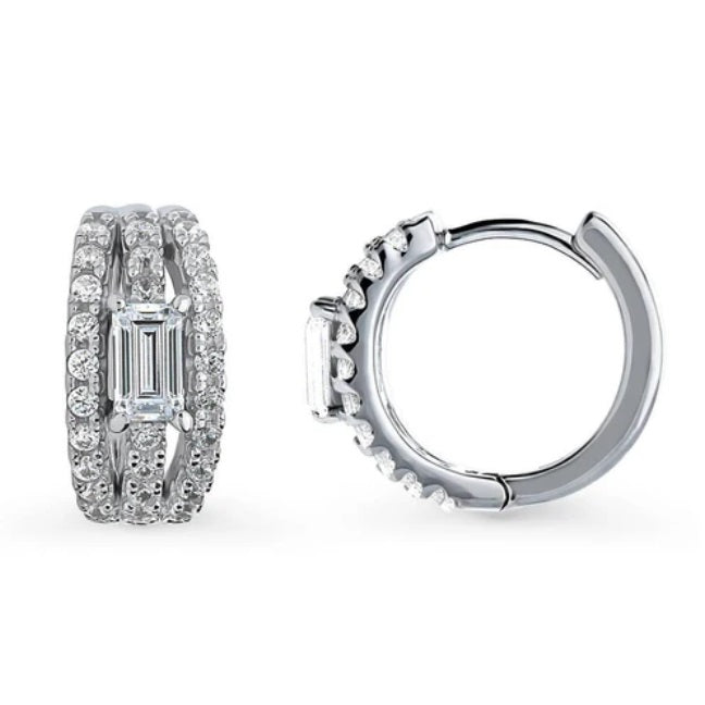 Solitaire CZ Hoop Earrings in Sterling Silver 0.6ct 0.66"