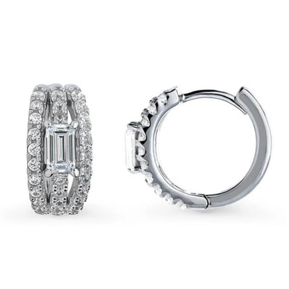 Solitaire CZ Hoop Earrings in Sterling Silver 0.6ct 0.66"