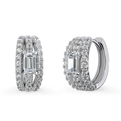 Solitaire CZ Hoop Earrings in Sterling Silver 0.6ct 0.66"