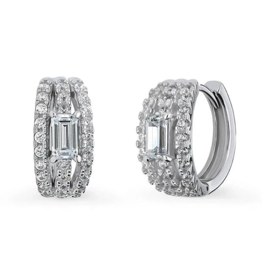 Solitaire CZ Hoop Earrings in Sterling Silver 0.6ct 0.66"