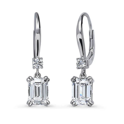 Solitaire 6.8ct Emerald Cut CZ Earrings in Sterling Silver, 2 Pairs