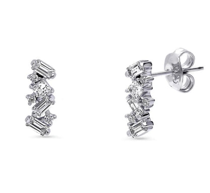 Cluster Bar CZ Stud Earrings in Sterling Silver