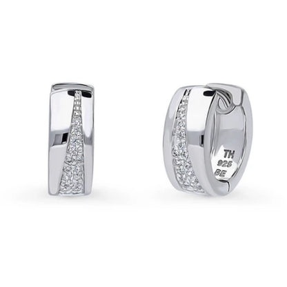 CZ Small Huggie Earrings in Sterling Silver 0.55"