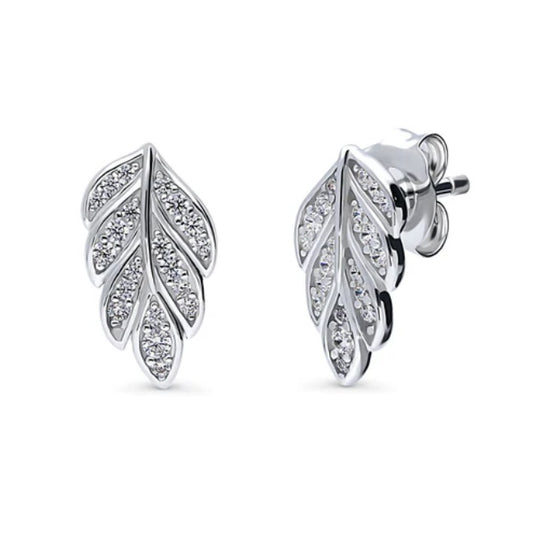 Leaf CZ Stud Earrings in Sterling Silver
