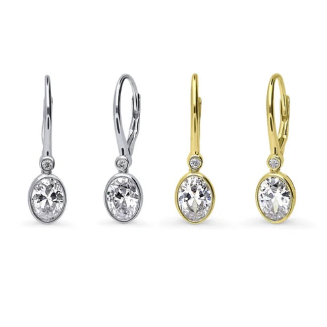 CZ Dangle Earrings in Sterling Silver, 2 Pairs