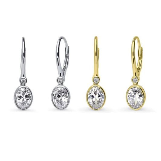 CZ Dangle Earrings in Sterling Silver, 2 Pairs