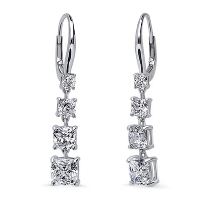 Graduated CZ Leverback Chandelier Earrings in Sterling Silver