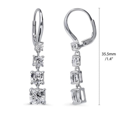 Graduated CZ Leverback Chandelier Earrings in Sterling Silver