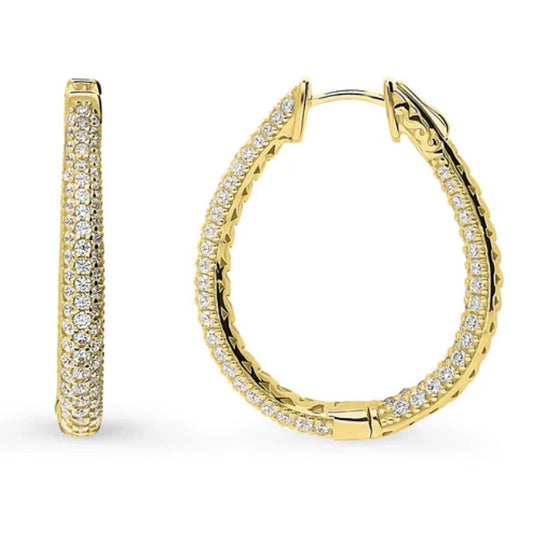 Teardrop CZ Medium Inside-Out Hoop Earrings in Sterling Silver 1.25"